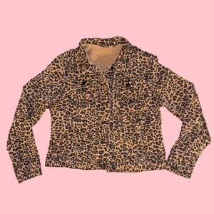 Leopard Print Short Denim Jean Jacket | Size Large | Punk Goth Rockabilly